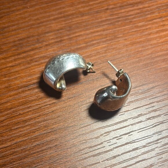 Vintage Sterling Silver 925 Elegant Statement Curved Hoop Earrings - Picture 11 of 11